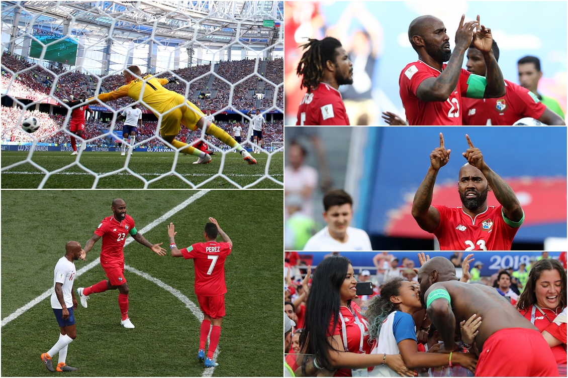 Harry Kane da Inglaterra disputa a bola com jogadores do Panama realizada  neste domingo, 24, no